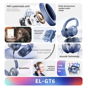 New EL-GT6 ANC Active Noise Cancellation Headset Wireless Bluetooth Earbuds 3