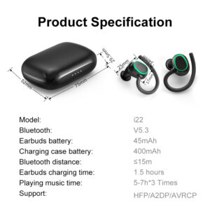 Highly selected i22 wholesale hot-selling sports Bluetooth earbuds tws clip-on smart waterproof cool LED light high-quality sound headphones i22 12